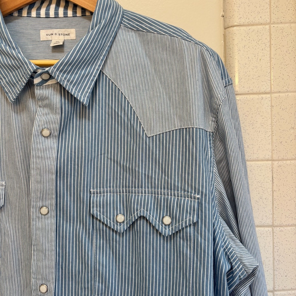 Blue Cowboy Mens Shirt Size XXL Western Rodeo Country Patchwork Snaps - Picture 3 of 12